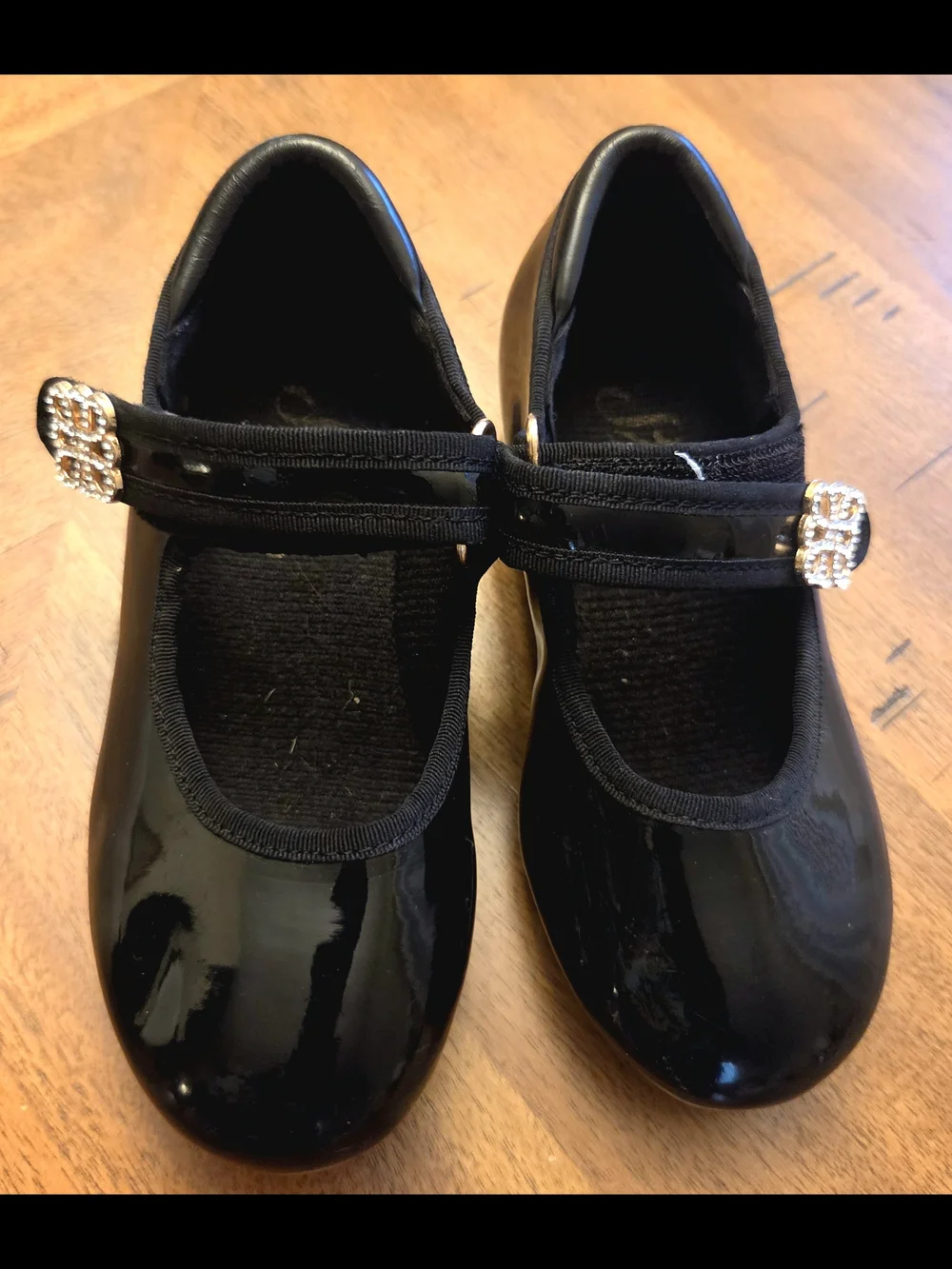 STELLE Girls Black Patent Tap Shoes Size 8 Toddler Rhinestone Buckle Mary Janes